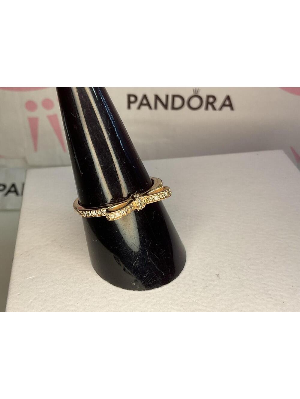 Pandora Rose Gold Sparkling Bow Ring Sz 8.5 MINT